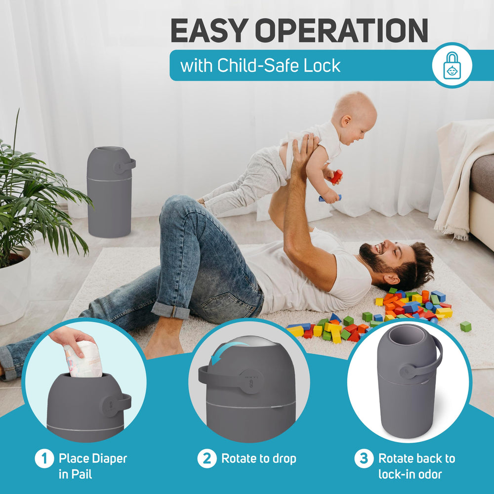 L.A. Baby Magic Diaper Pail in award-winning design fits modern nurseries.