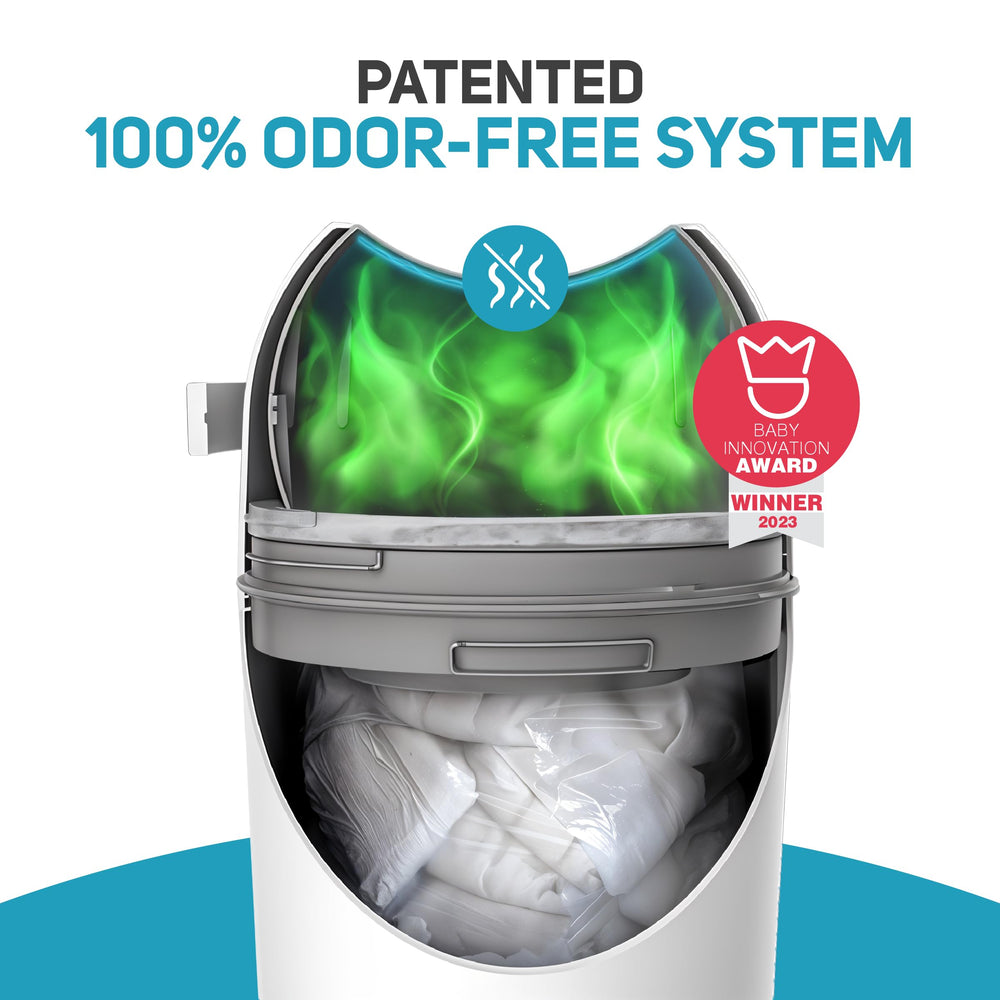 L.A. Baby Magic Diaper Pail odor-blocking design saves money using standard bags.