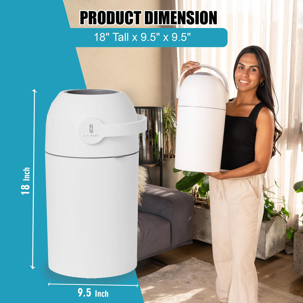 L.A. Baby Magic Diaper Pail with child-safe lock keeps kids safe during changes.