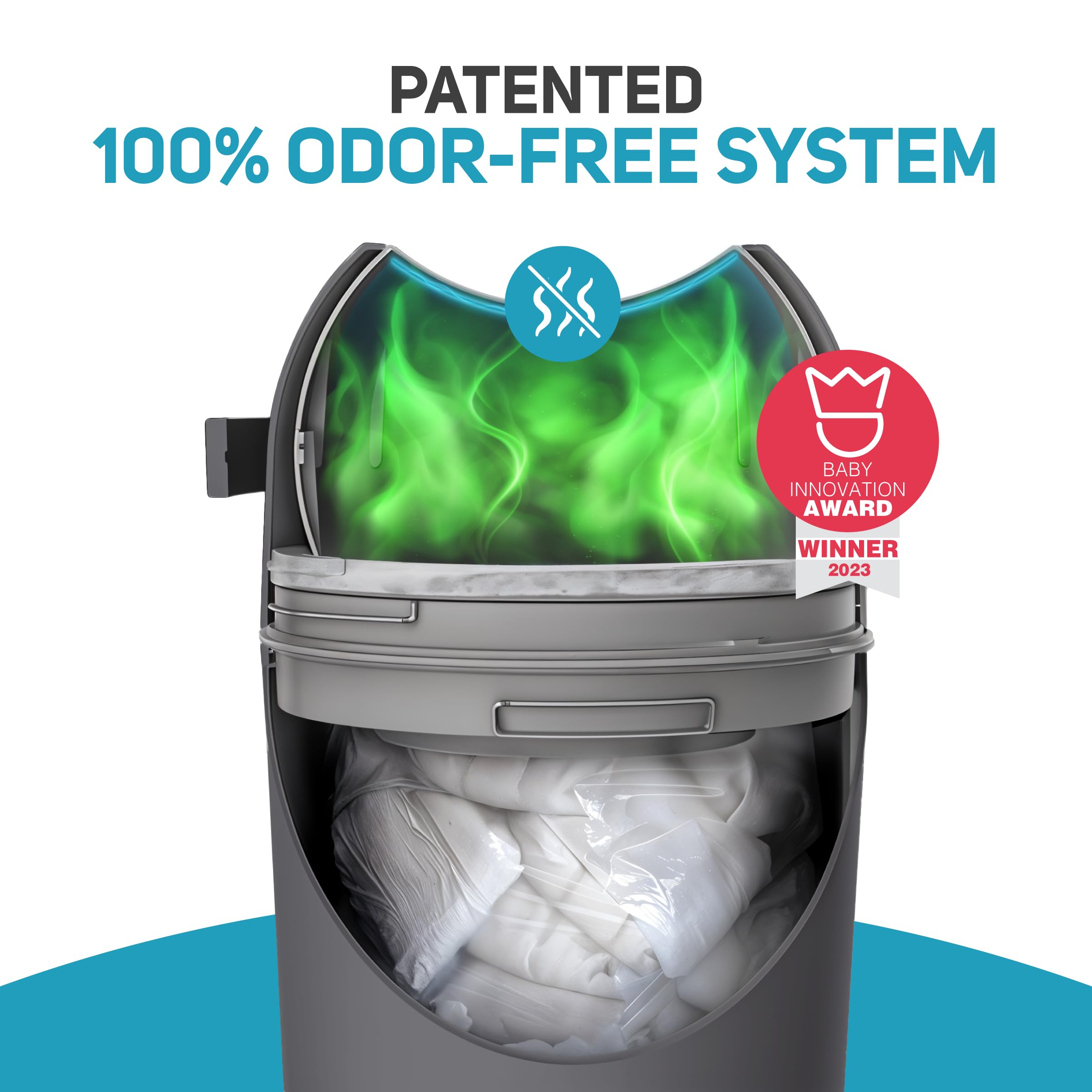 L.A. Baby Magic Diaper Pail compatible with standard trash bags for savings.