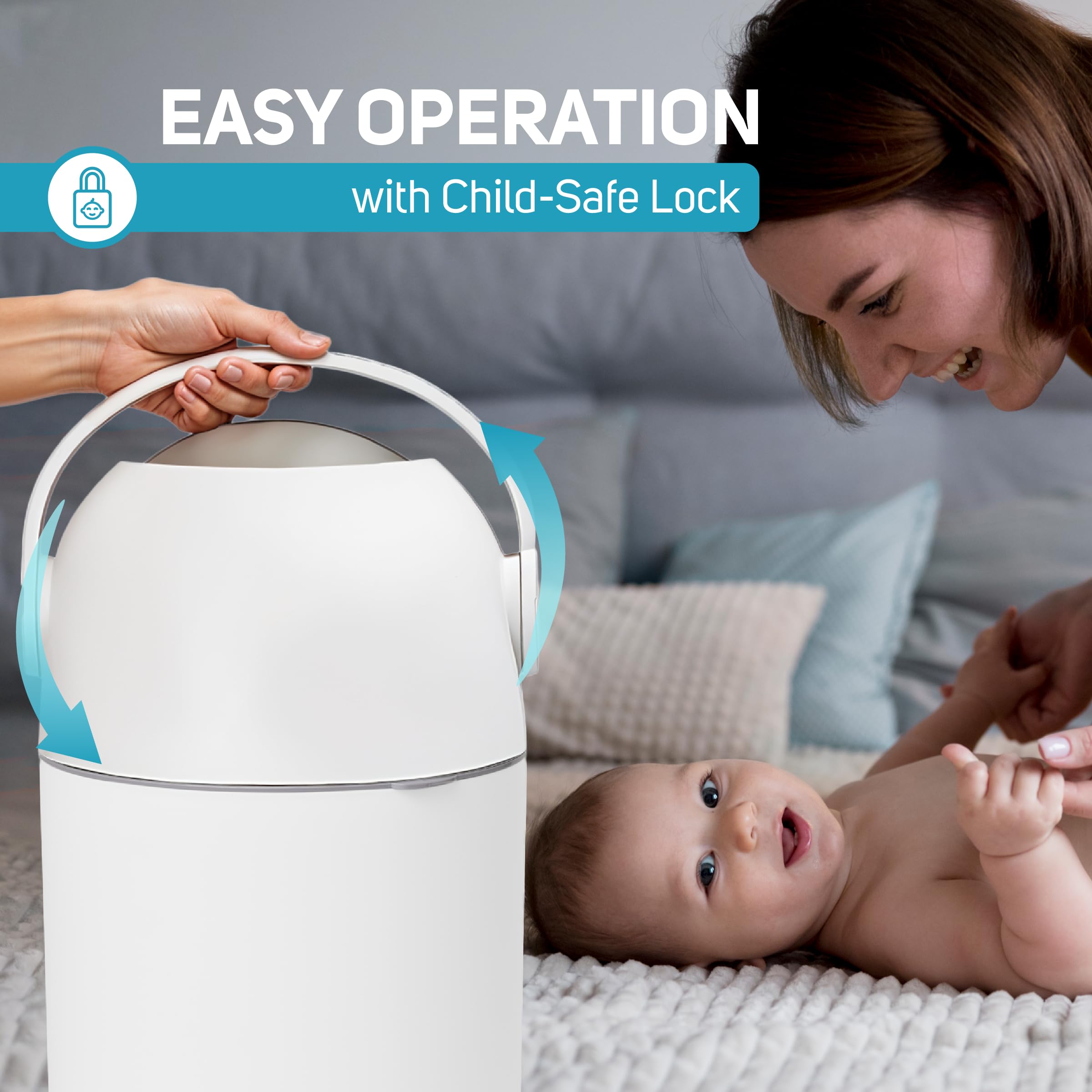 L.A. Baby Magic Diaper Pail starter kit includes 15 bags for quick setup.