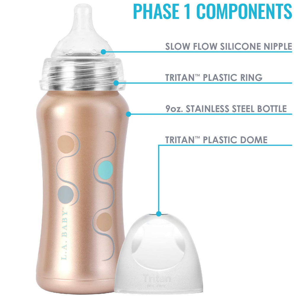 L.A. Baby insulated bottle maintains temperatures for hours.