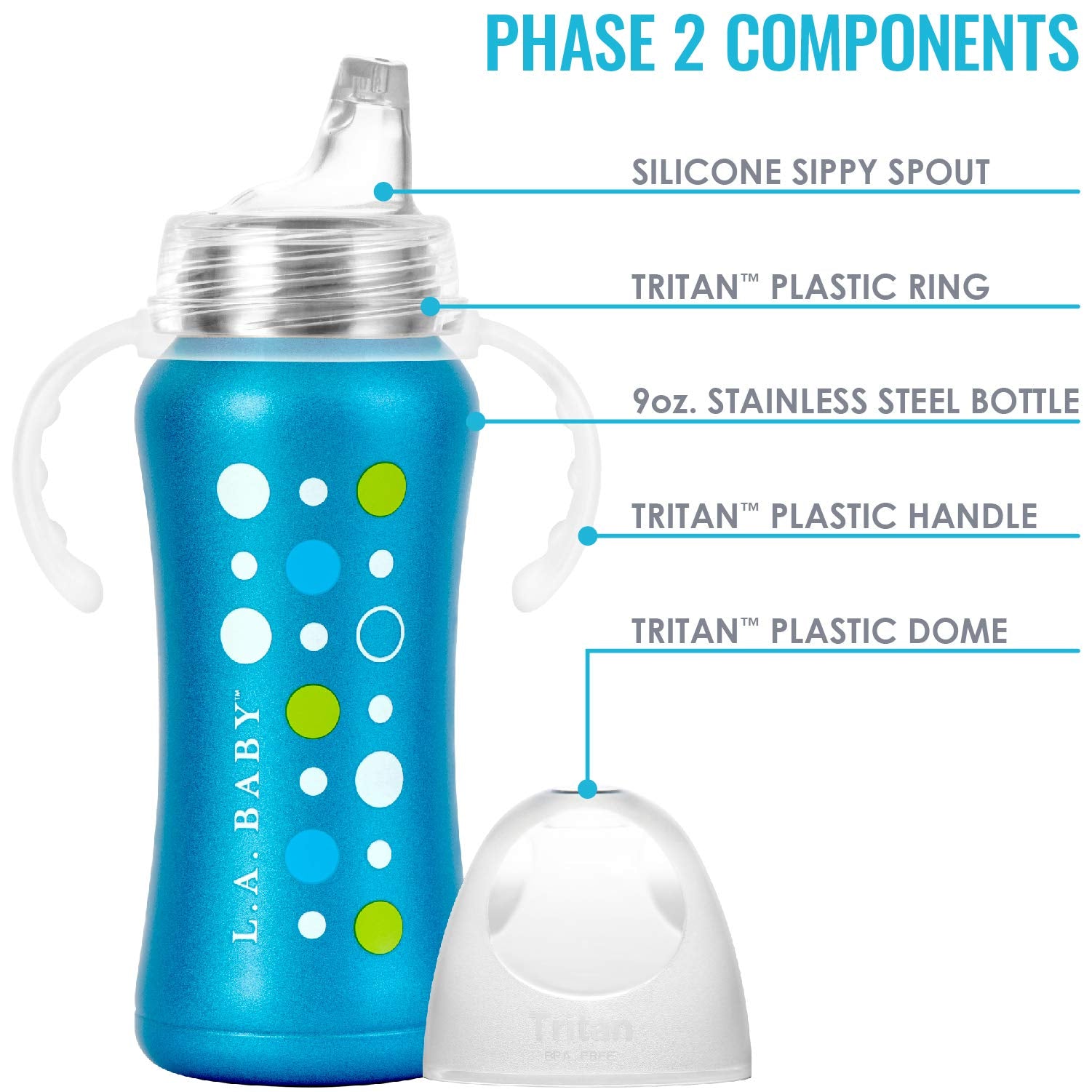 L.A. Baby Ultimate Stainless Steel Sippy Cup wide-neck opening for easy filling and cleaning.