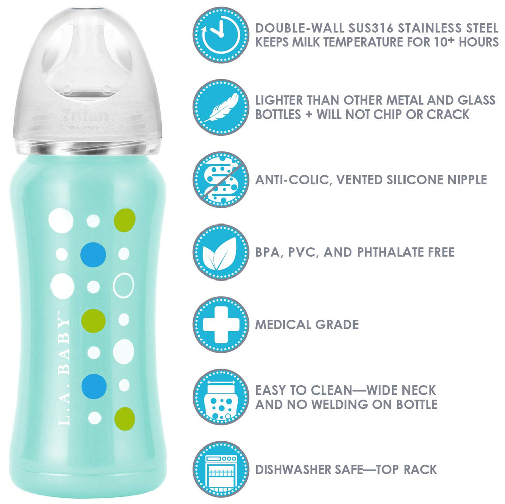 Wide-neck insulated bottle being filled, highlighting easy cleaning and filling