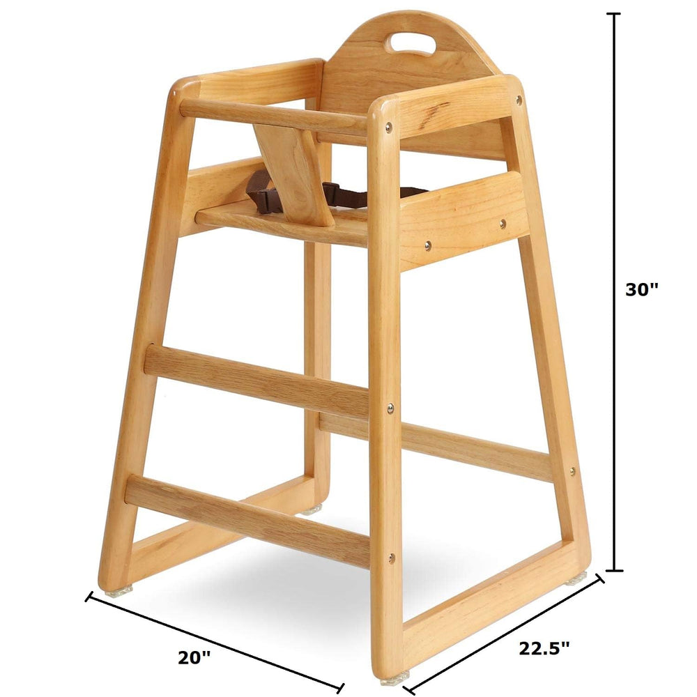 L.A. Baby wooden high chair cleans easily after meals.
