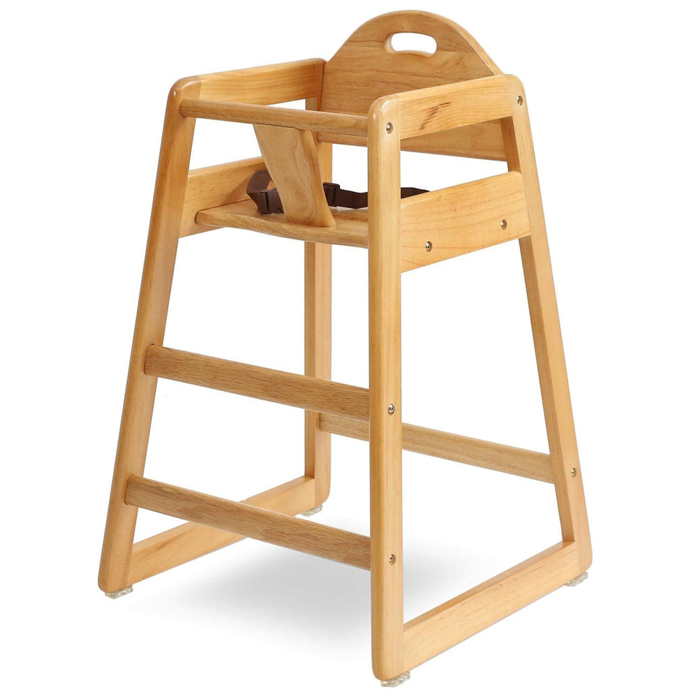 L.A. Baby wooden high chair with built-in hand hold for easy portability.