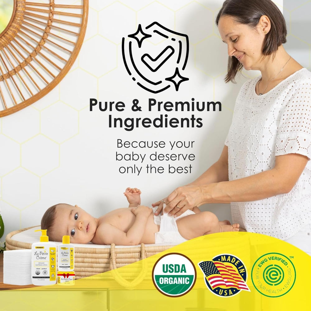 No-wipe diaper routine visual suggests residue-free cleansing with balm and lotion.