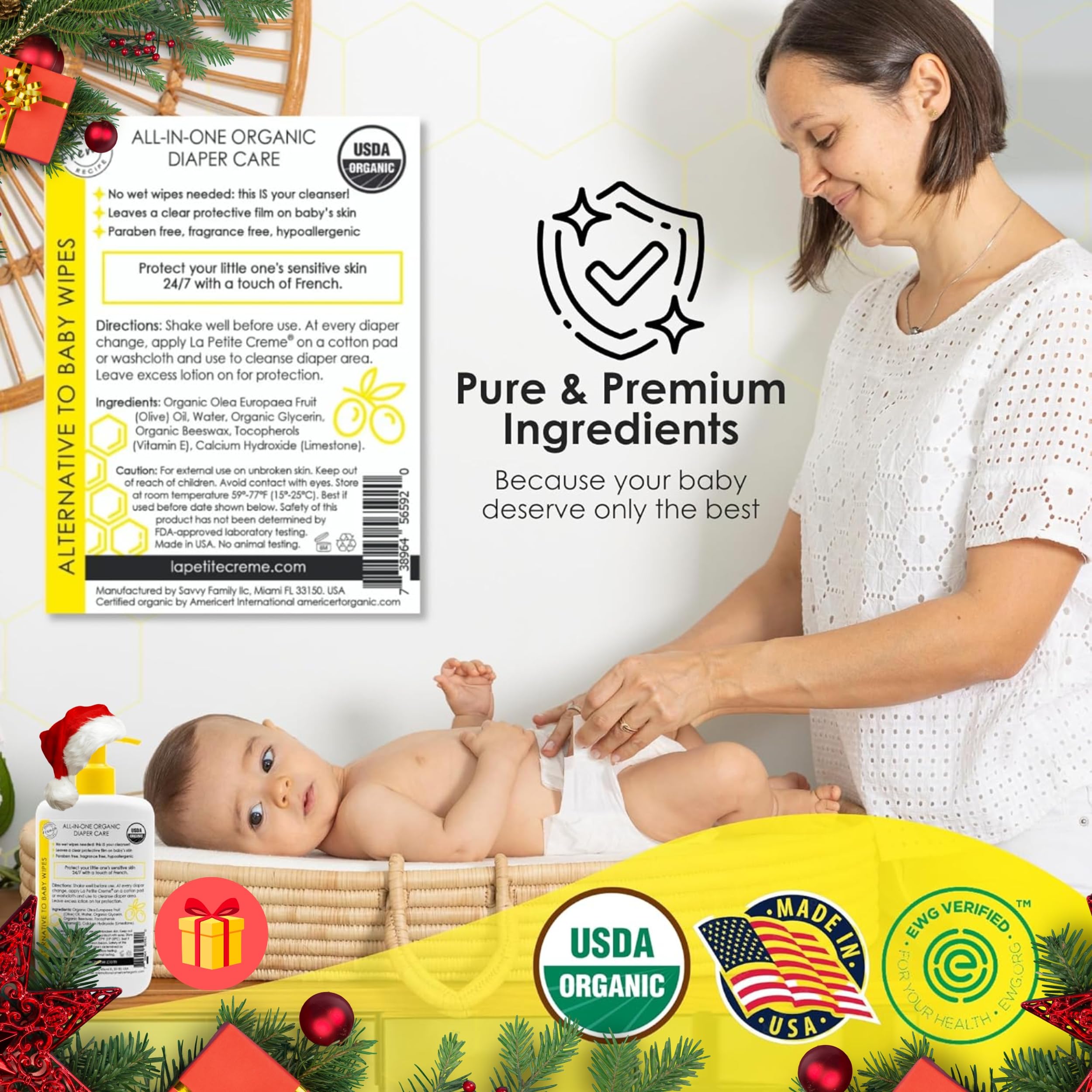 La Petite Creme liniment application shows creamy texture for gentle diaper changes.