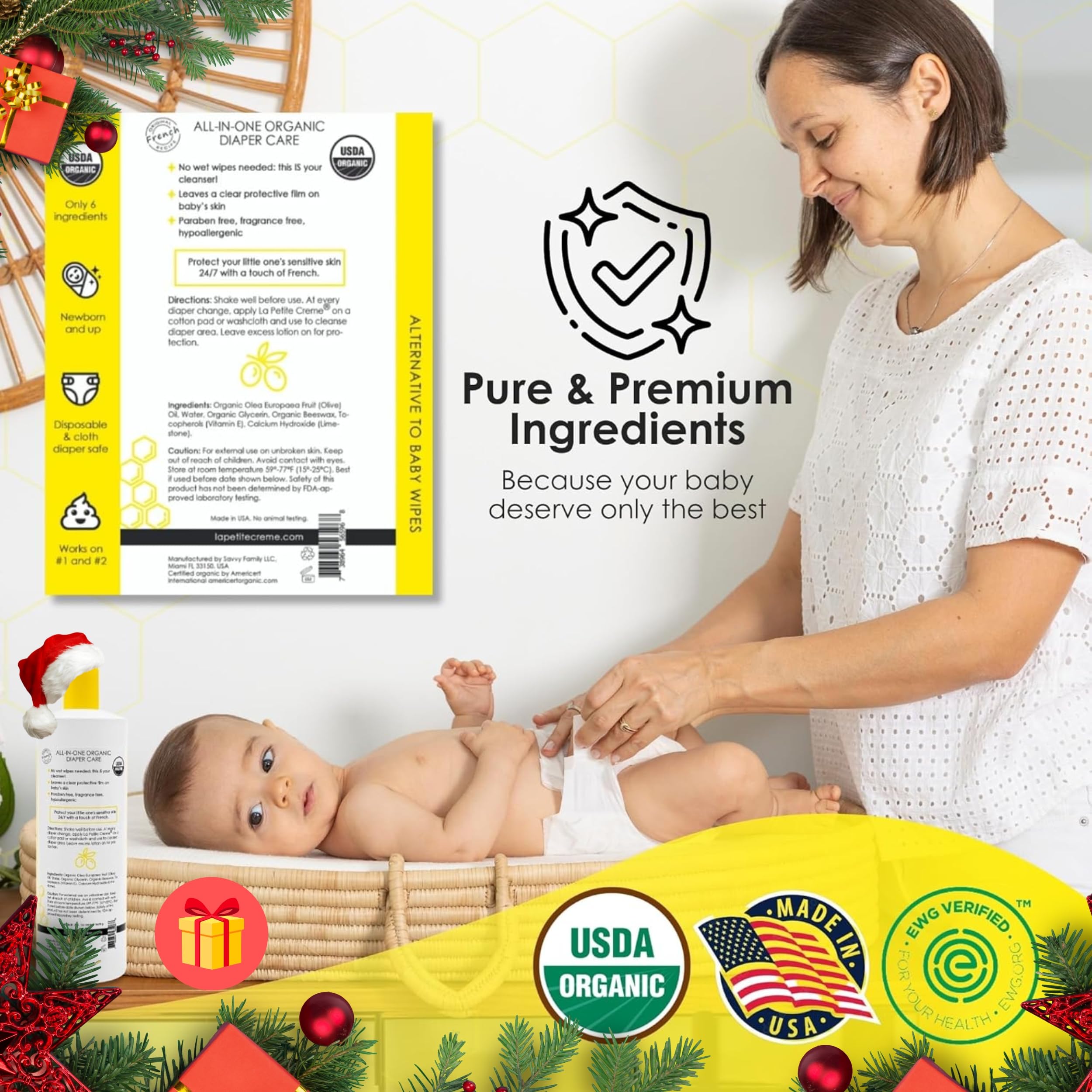 La Petite Creme organic certifications badge signals safe, certified ingredients for baby skin