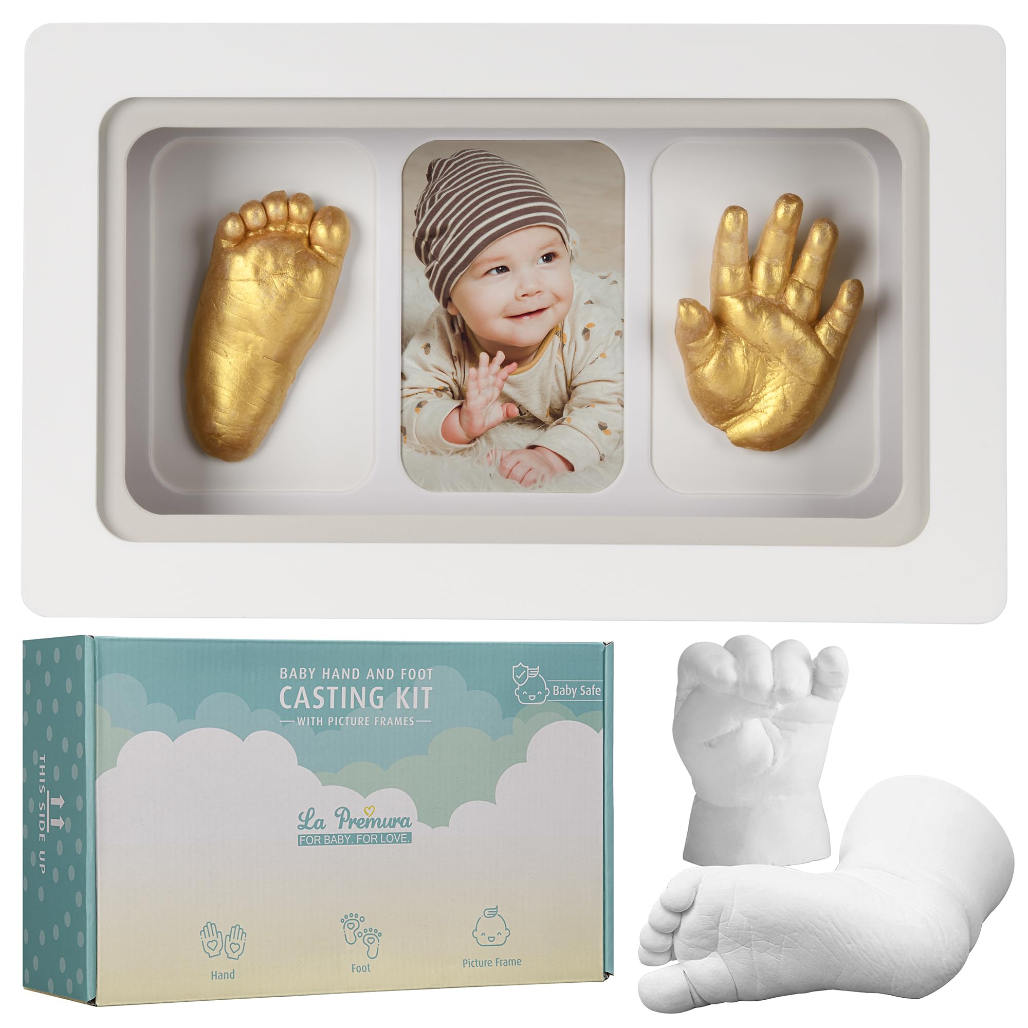 La Premura baby hand casting kit shadowbox close-up shows a timeless keepsake in progress.