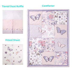 La Premura dust ruffle adds a polished finish to portable cribs.