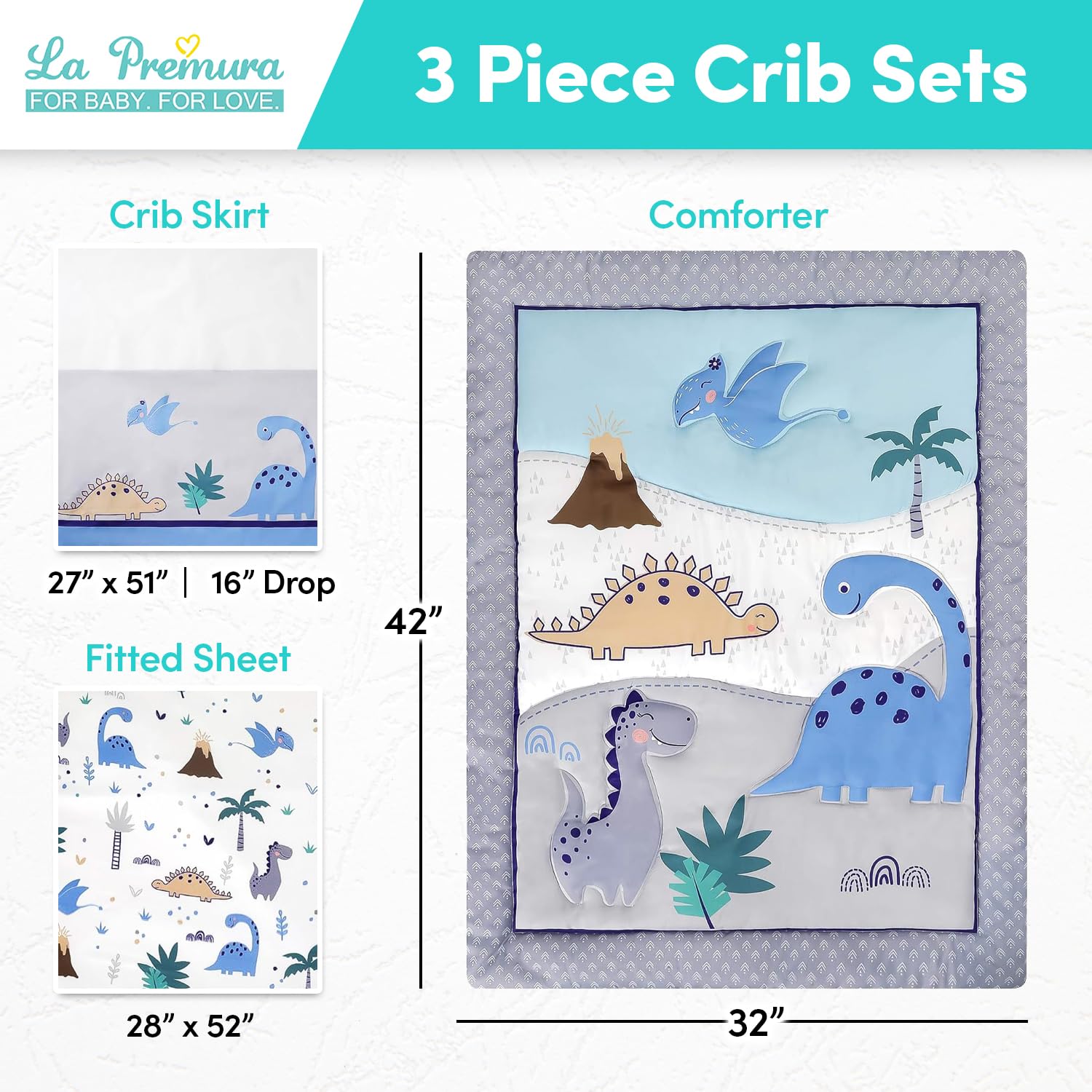 La Premura dinosaur quilt centre panel showing two dinosaur motifs for nursery focus.