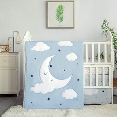 La Premura Sleeping Moon fitted sheet offers a snug, elastic edge for crib safety.