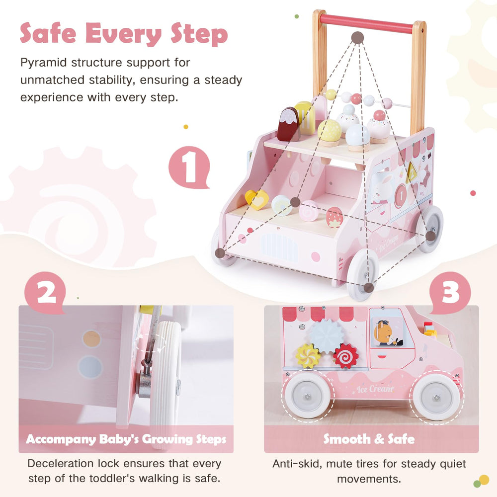 Labebe push walker with bear rotary gear, encourages fine motor coordination