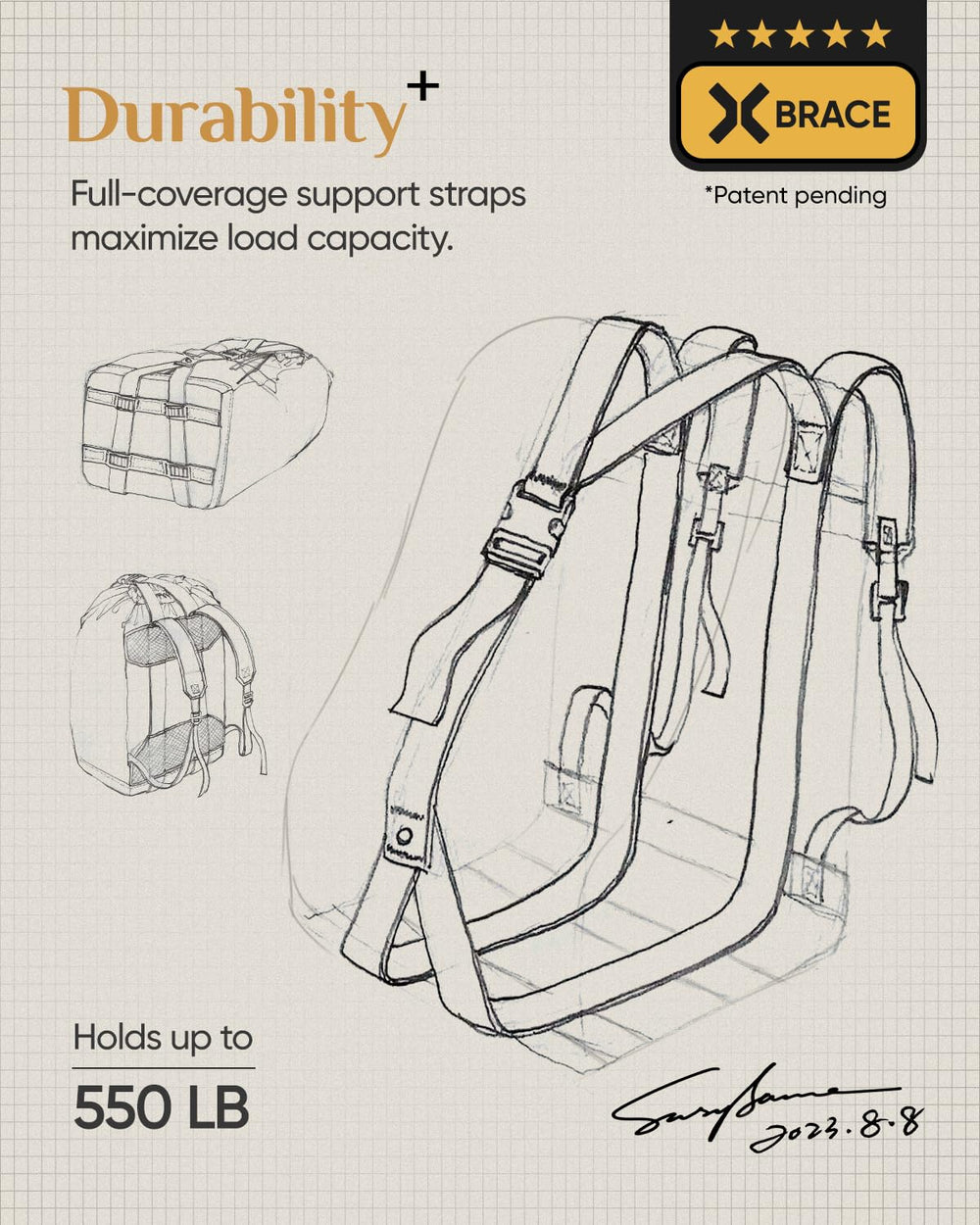 Labitree carseat travel bag adjustable X-Brace for a snug fit.