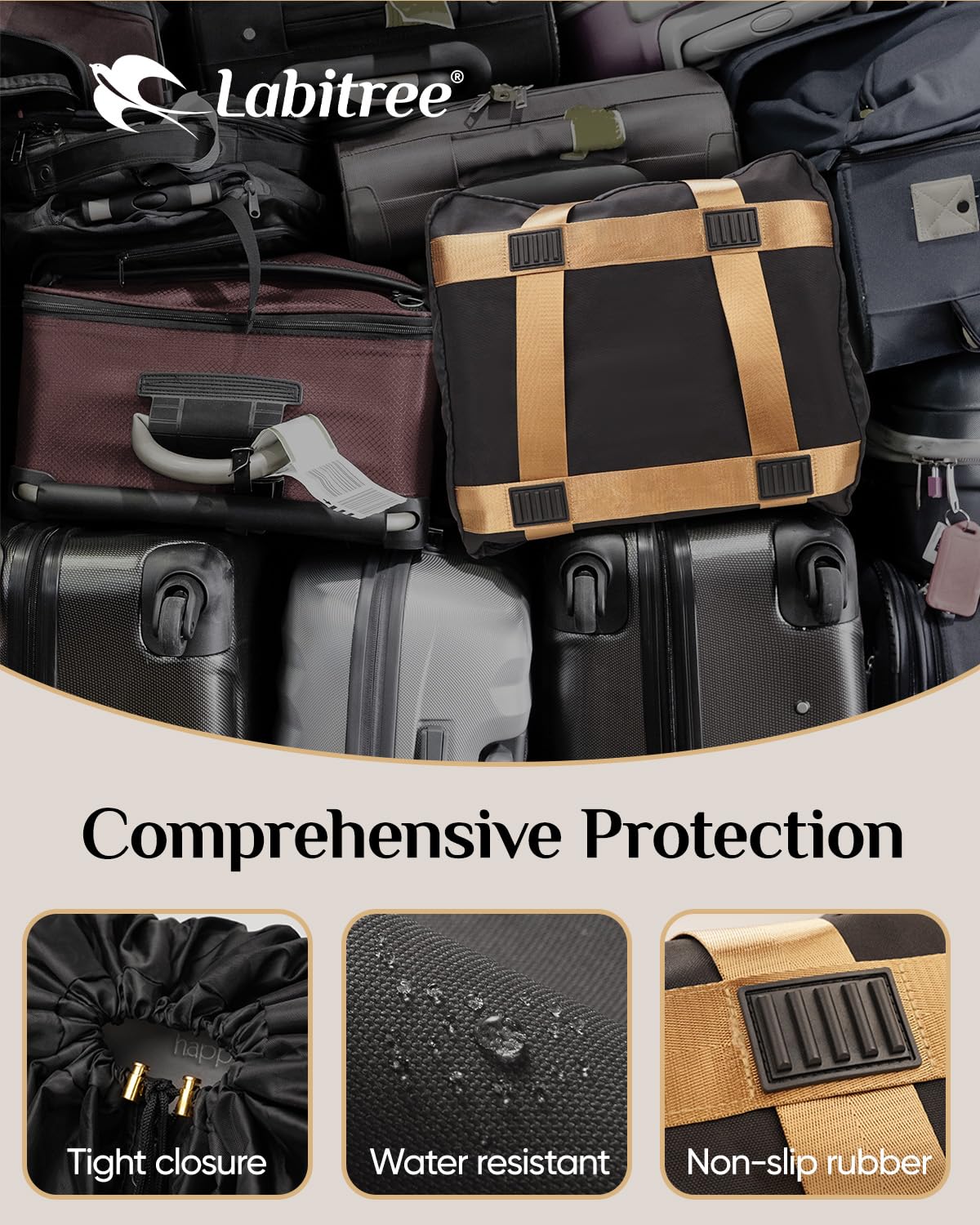 Labitree carseat travel bag stands steady with non-slip bumper feet.