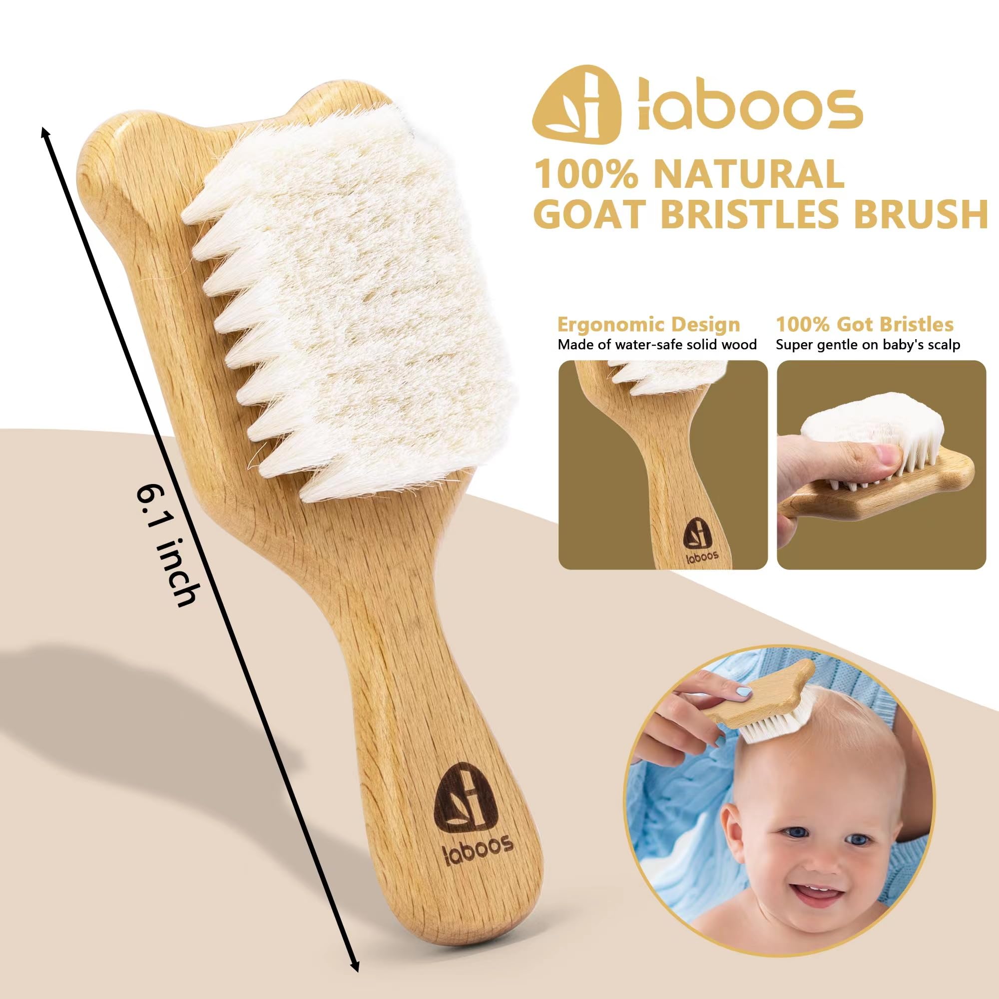 Laboos bear-shaped brush is easy to hold for quick grooming on the go.