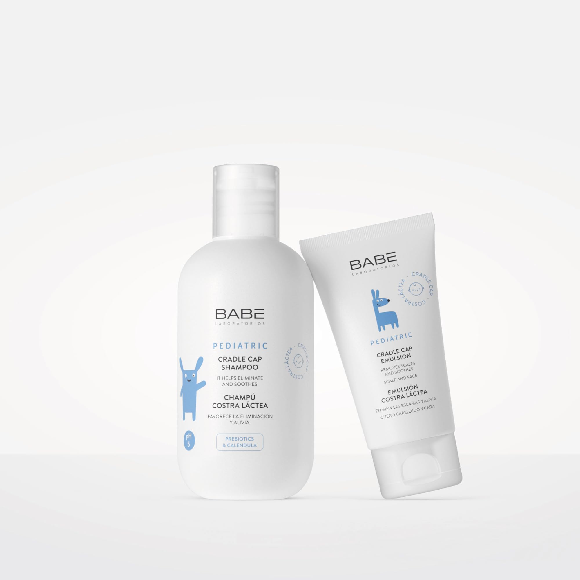 Laboratorios Babe shampoo label highlights fragrance-free, paraben-free formula for sensitive scalp.
