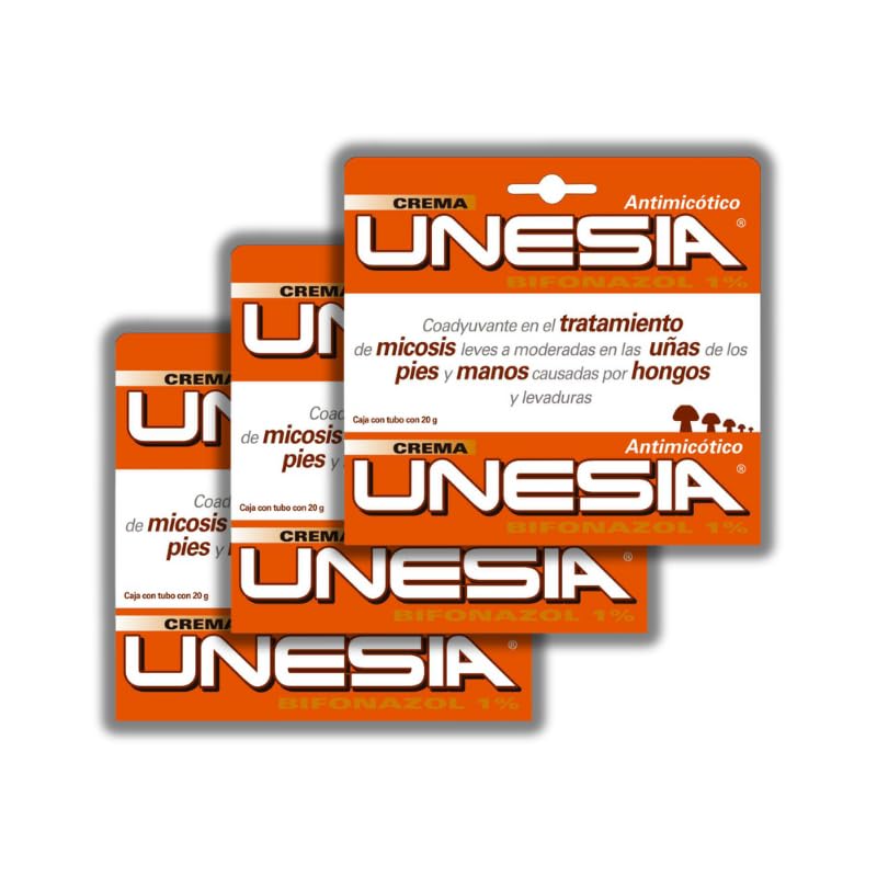 Laboratorios Kener Unesia cream packaging display showing a convenient three-pack for daily use.