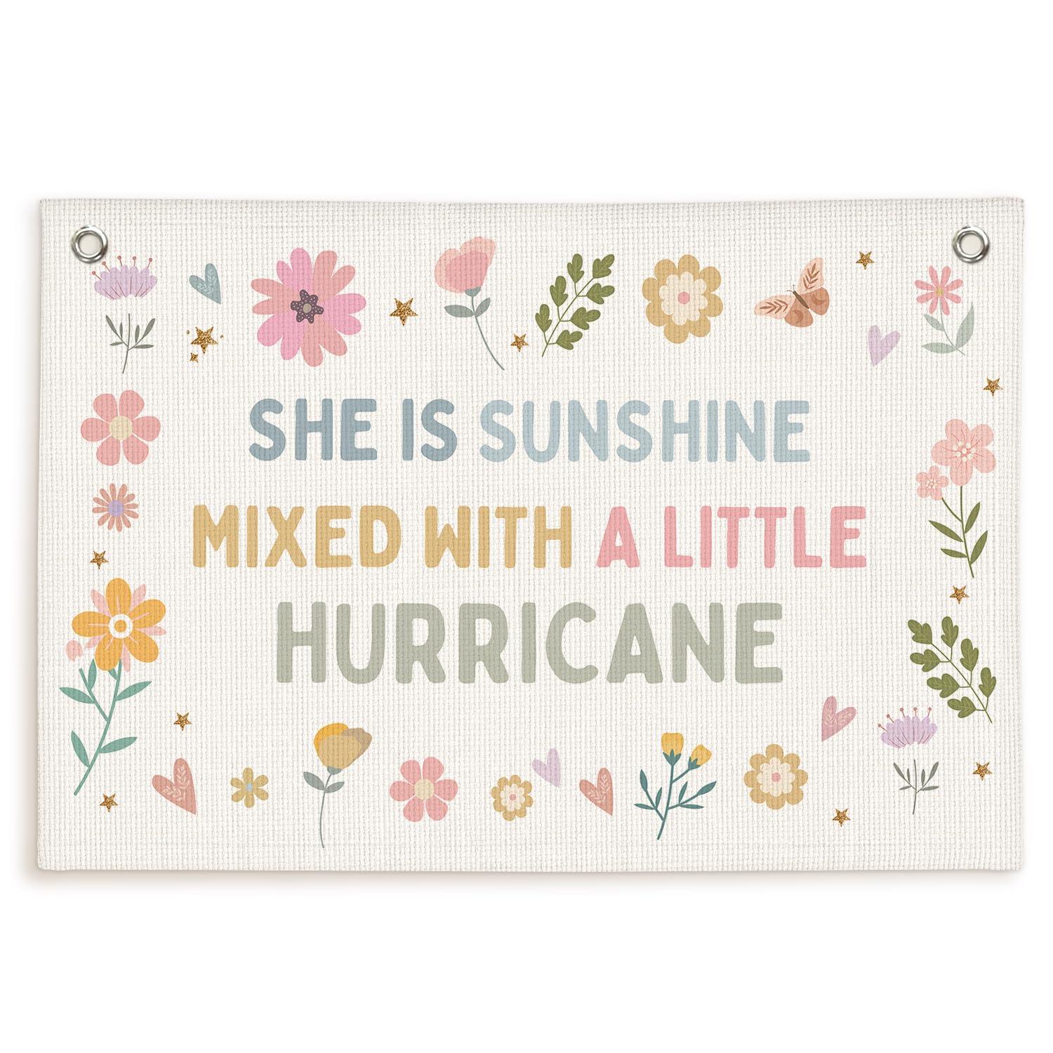 Lacama linen banner for little girl's room adds bright charm and easy wall appeal.