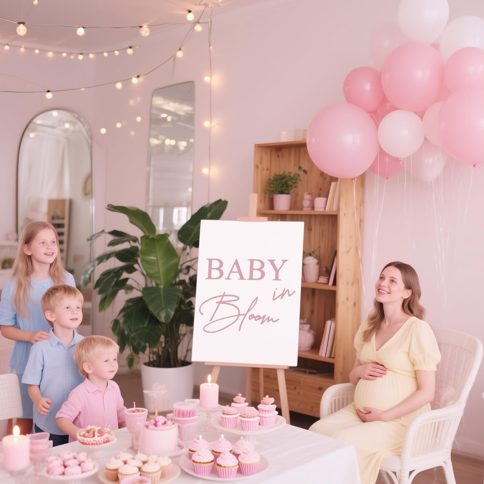 LACEVINE Baby in Bloom decal backdrop highlights a chic photo-op moment.