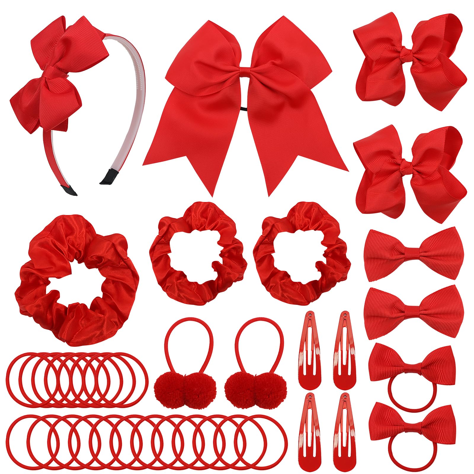 LACGO 37-piece school hair bow set front view showcases red grosgrain clips for school uniforms.