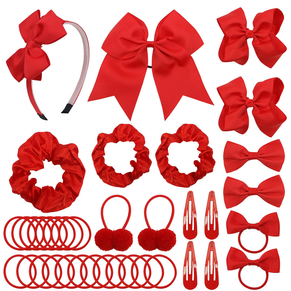 LACGO 37-piece school hair bow set front view showcases red grosgrain clips for school uniforms.