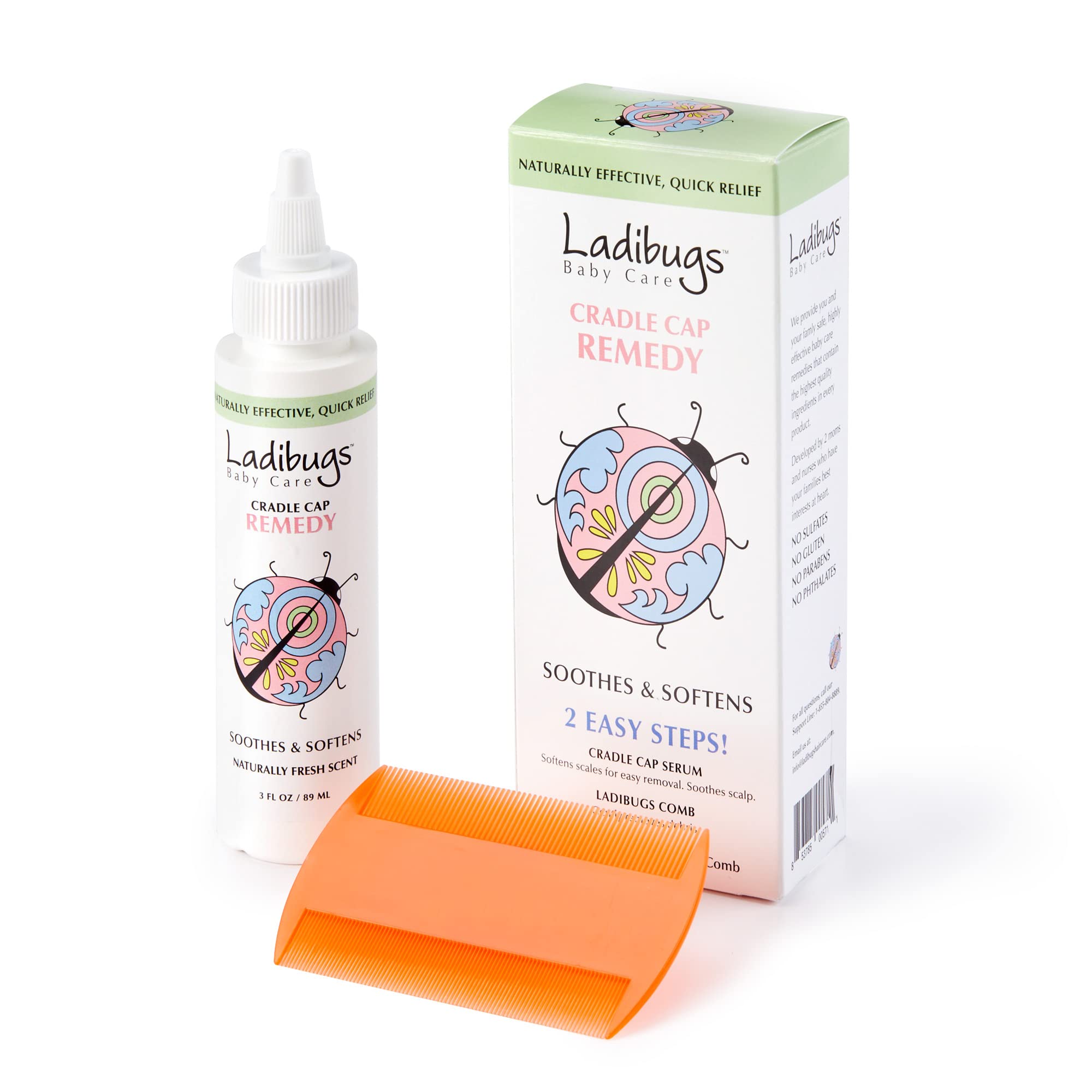 Ladibugs cradle cap serum bottle for gentle scalp care