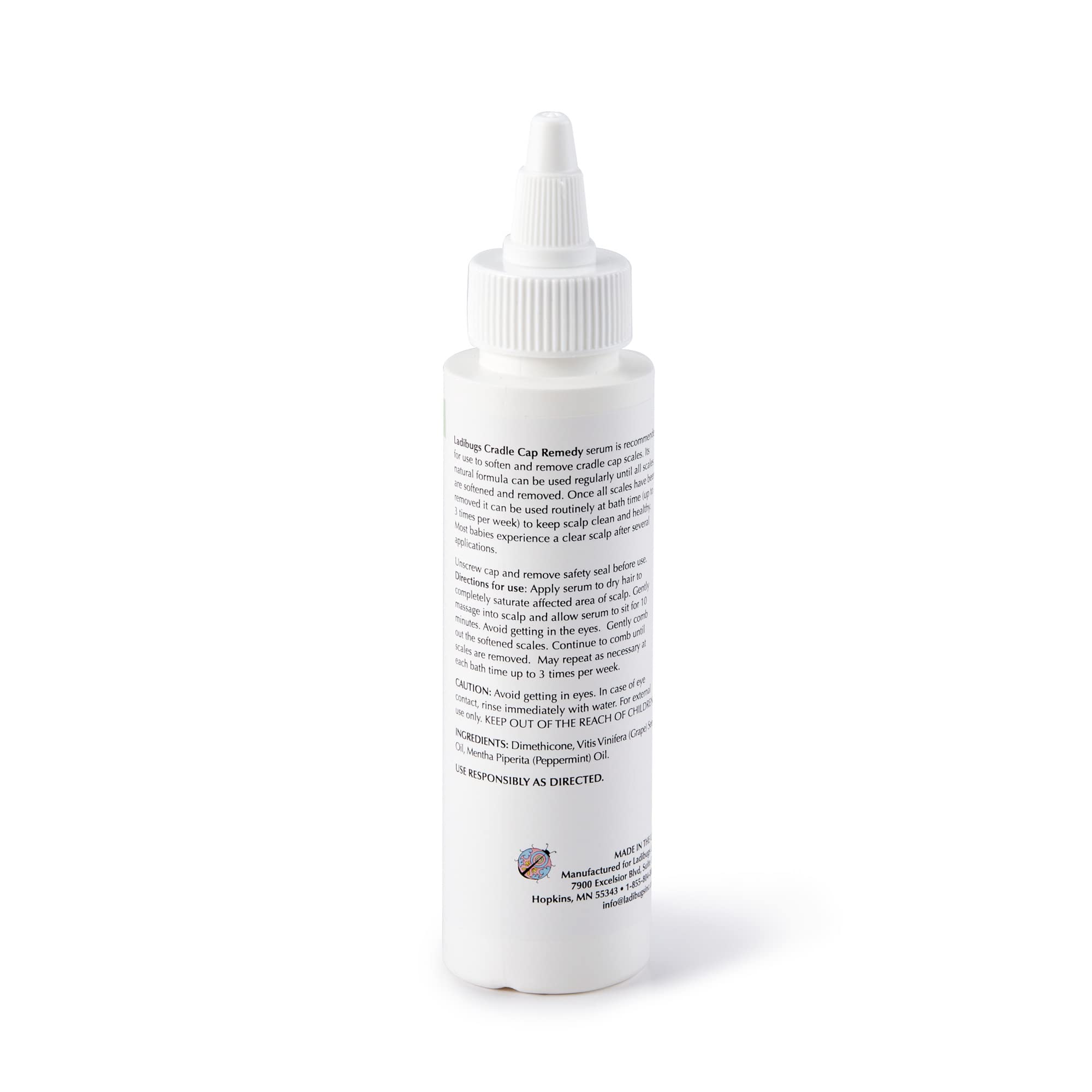 Ladibugs peppermint scent label on serum bottle