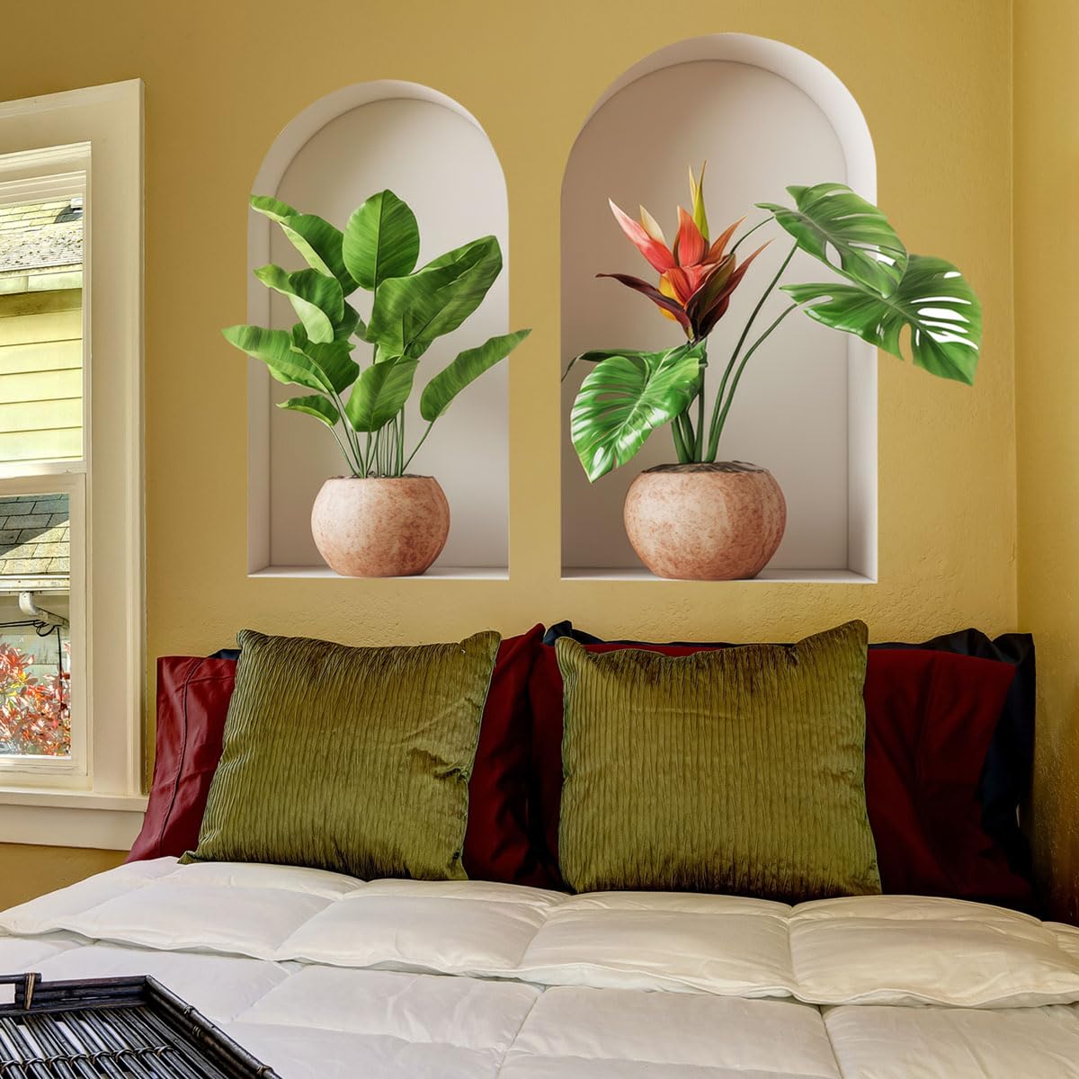 Ladinimo 3D Potted Plants Wall Sticker yoga-space creates a tranquil, focused atmosphere.