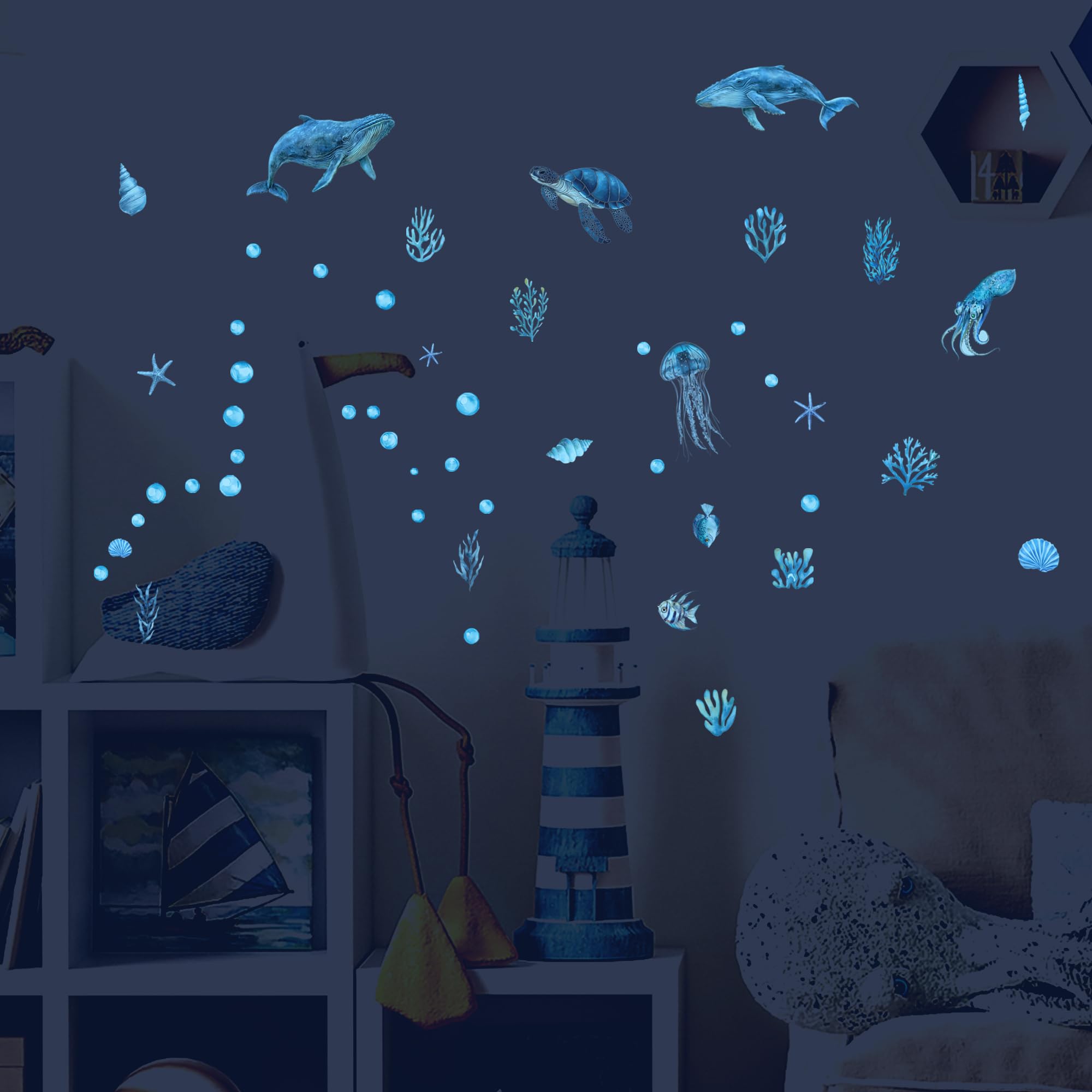 Ladinimo bedroom wall sticker set brings a cohesive ocean theme