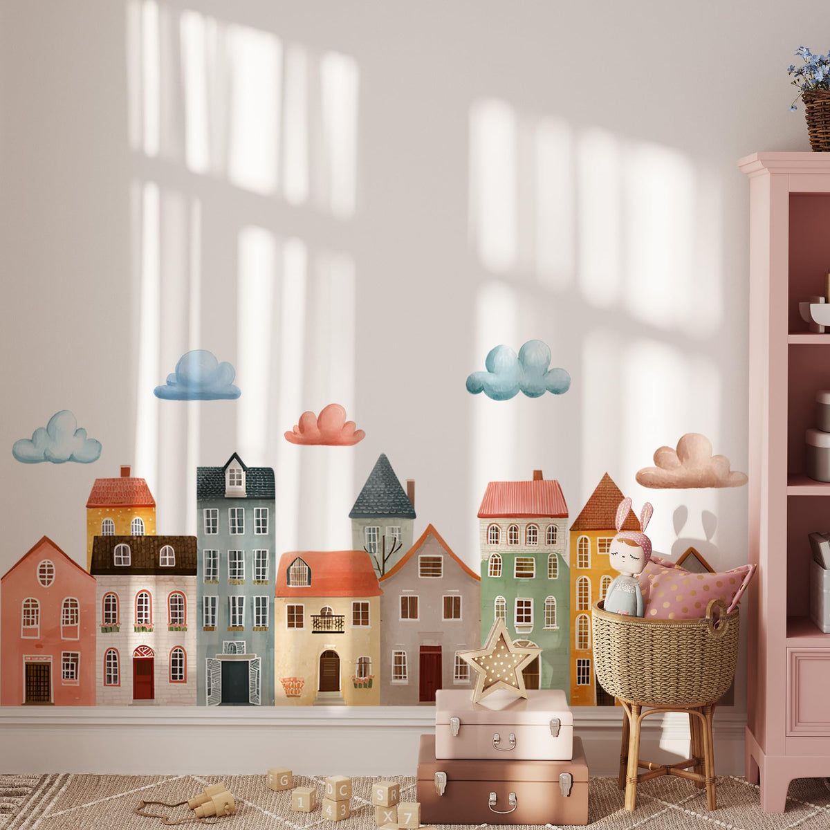 Ladinimo colorful town wall decal – playful town view for kids' rooms.