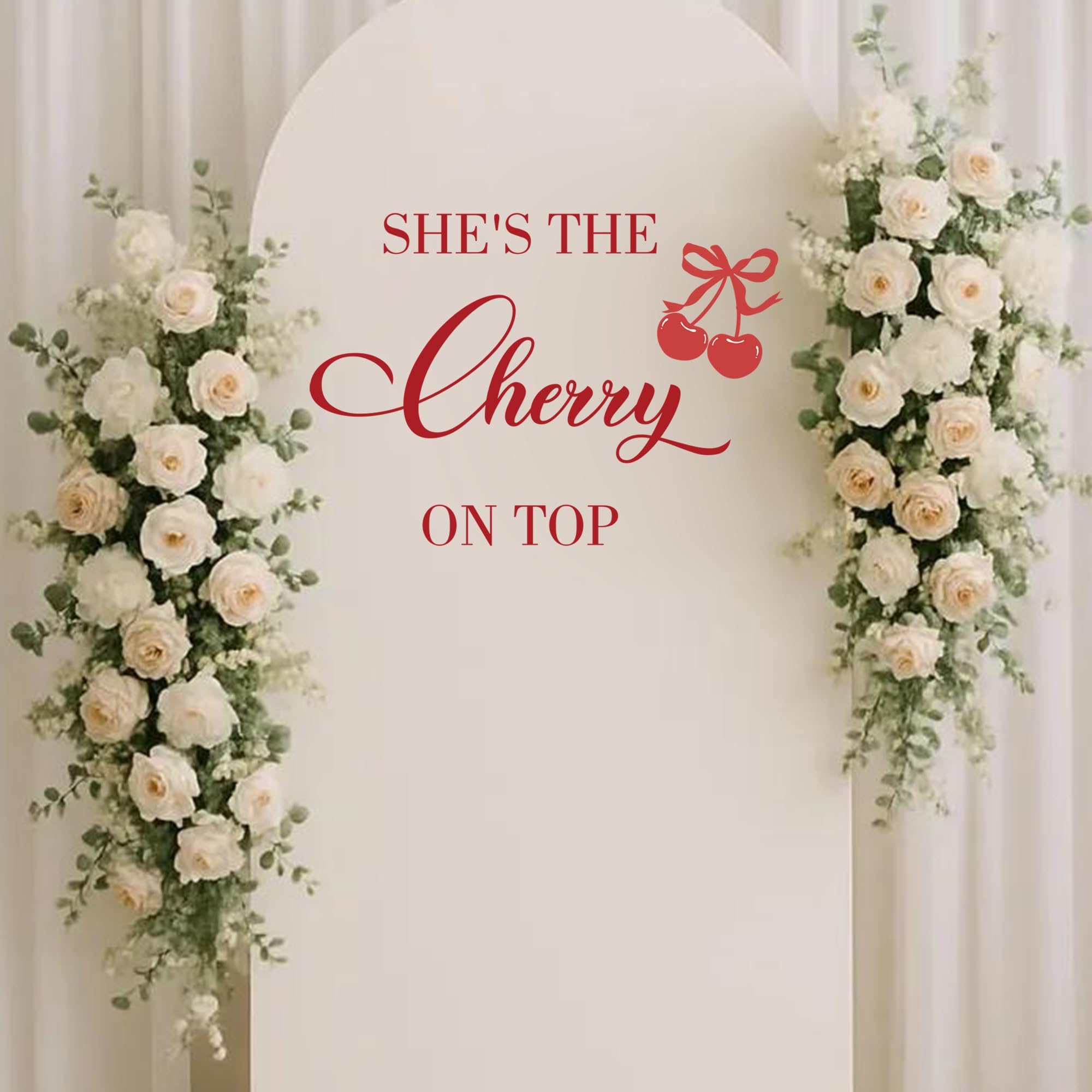 Ladinimo Dessert table backdrop decal accents cherry-theme celebration settings.
