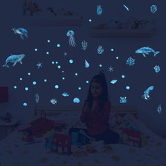 Ladinimo glow under the sea whale wall stickers brighten a nursery scene