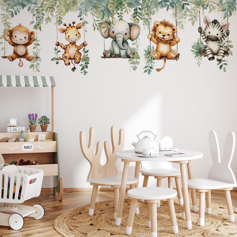 Ladinimo zebra on vine wall decal — lively playroom decor idea.