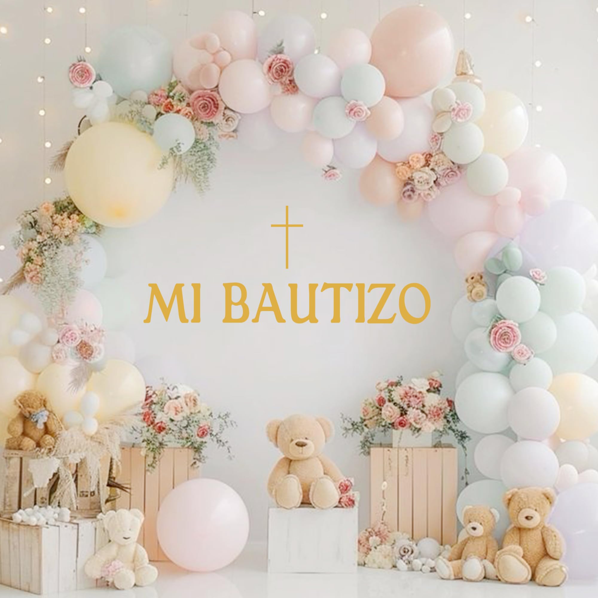 Ladinimo Mi Bautizo balloon arch display complements baptism and communion