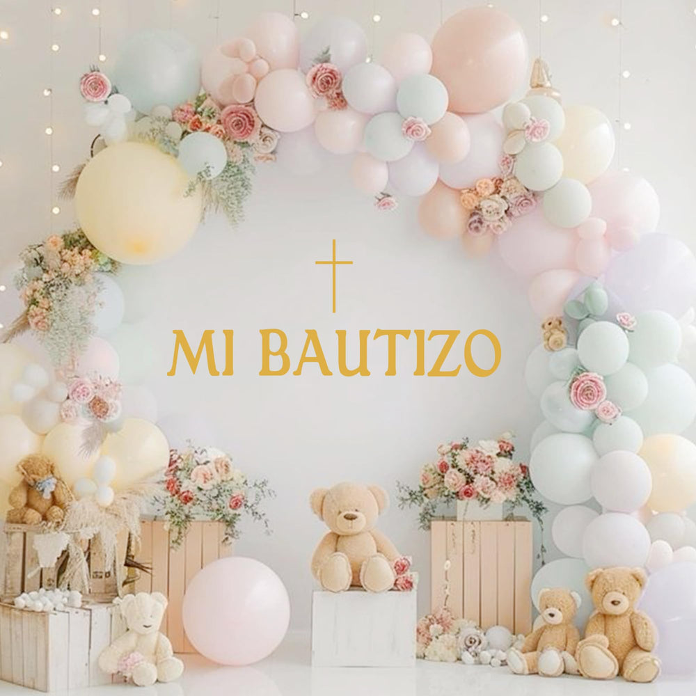 Ladinimo Mi Bautizo balloon arch display complements baptism and communion
