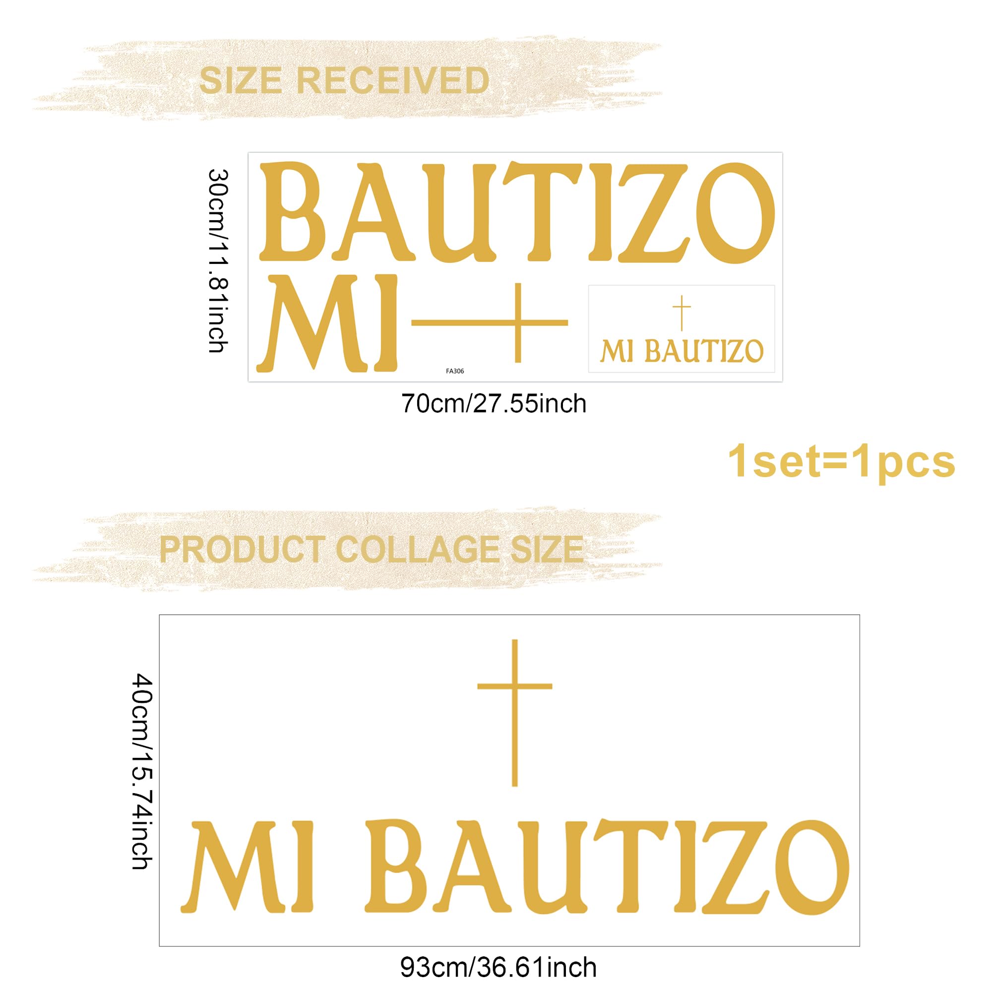 Ladinimo Mi Bautizo gold finish cross detail adds graceful shine
