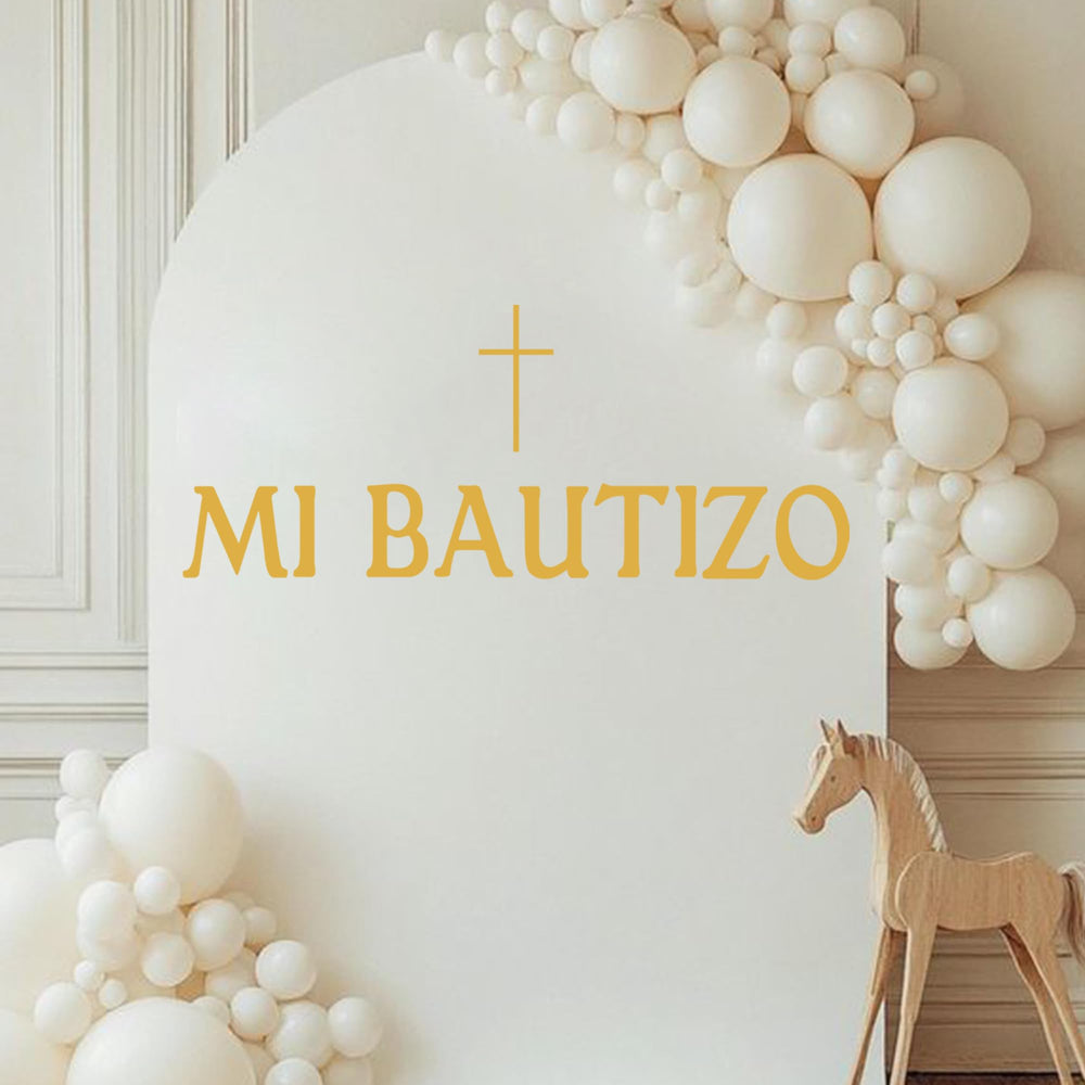 Ladinimo Mi Bautizo wall decal cross design for elegant ceremony backdrop
