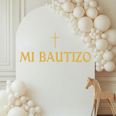 Ladinimo Mi Bautizo wall decal cross design for elegant ceremony backdrop