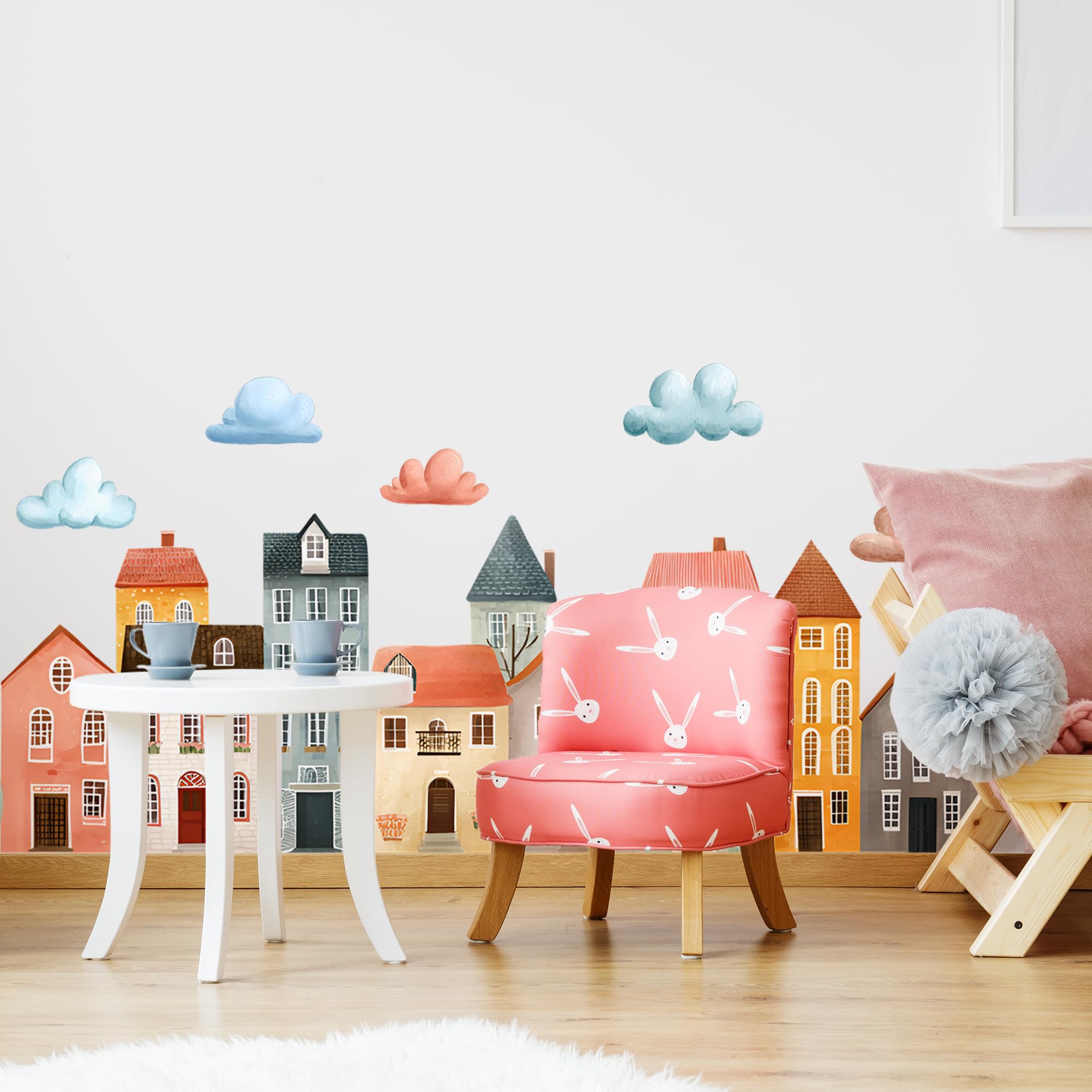 Ladinimo peel-and-stick town sticker – easy, residue-free wall accent for playrooms.