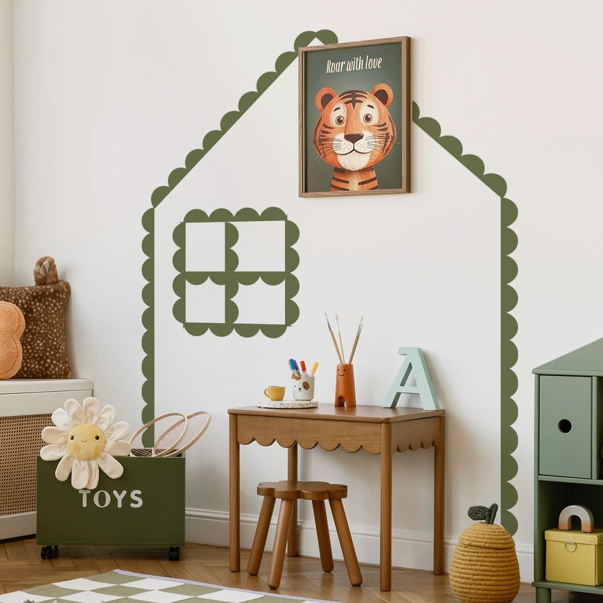 Ladinimo scallop border wall sticker in dark green edge detail for walls.