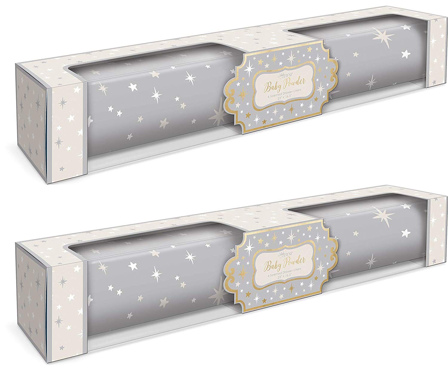 Lady Jayne baby powder drawer liners in twinkle star box provide fresh scent for drawers.