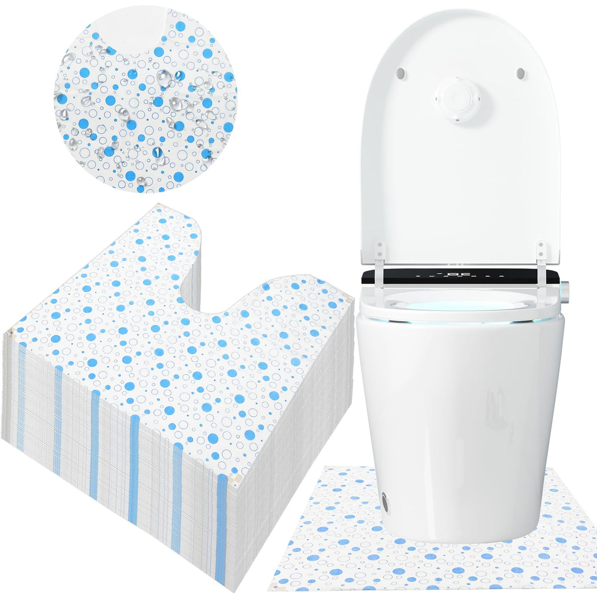 LAIAMER 50-pack disposable toilet mats pack shot highlights bulk value for multiple bathrooms.