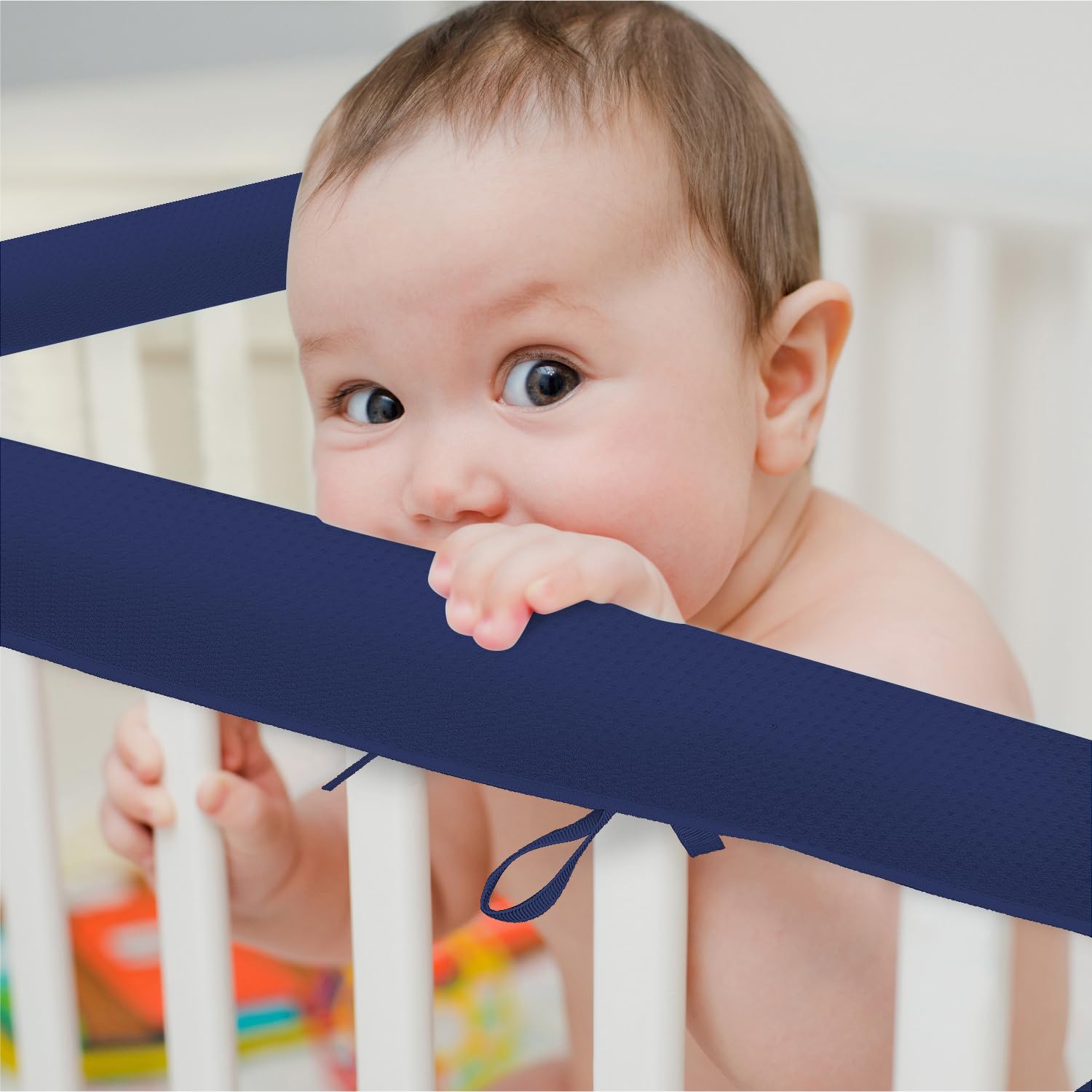 Laifarkost teething covers full-size blue panel showcases soft mesh for gentle teething comfort.