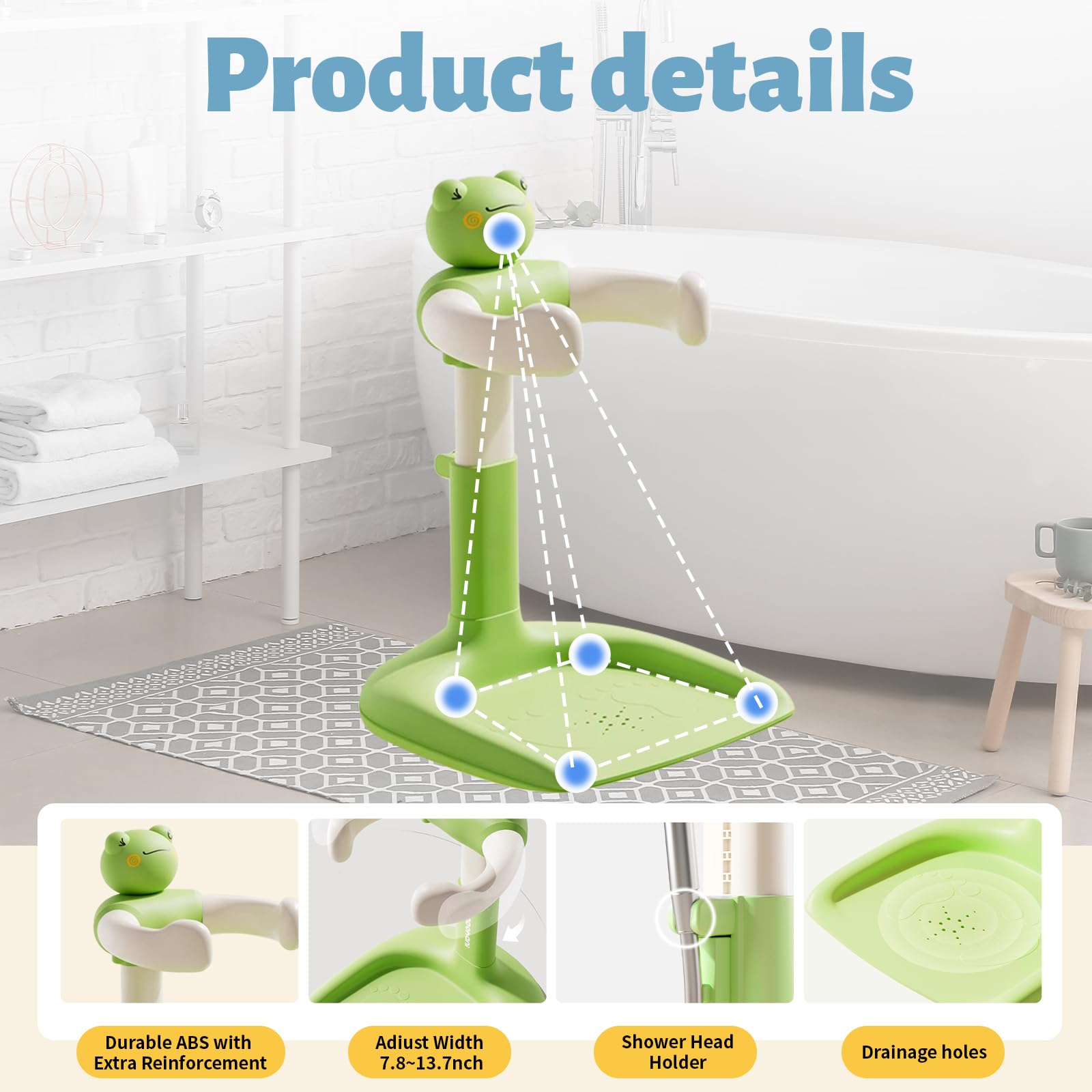 Laigoldana ergonomic design supports comfortable bathing for caregiver and child.