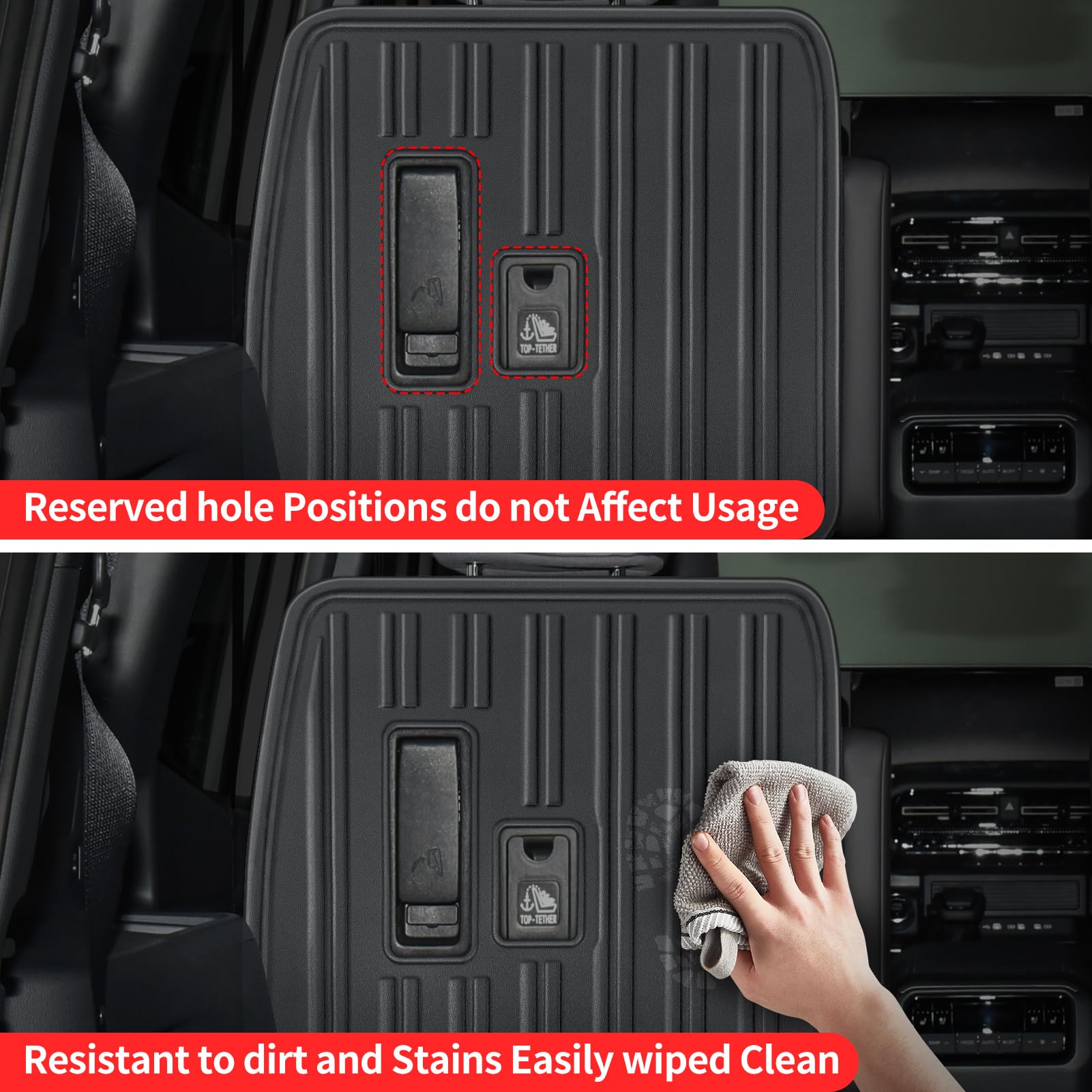 LaIIker seat-back protective pad kids-use view emphasizes spill-resistant clean interior.
