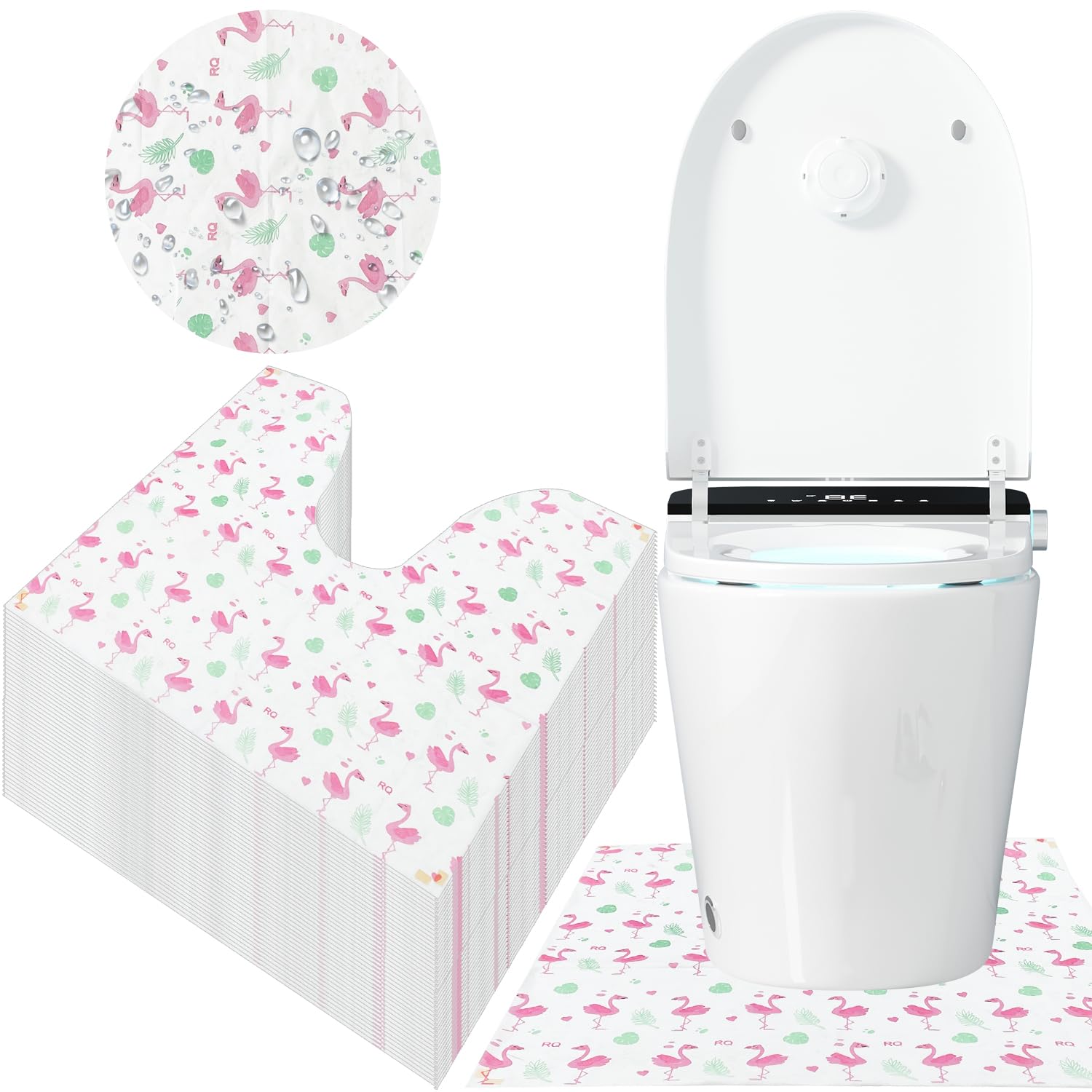 LAIAMER Flamingo disposable toilet mat with waterproof surface protects floors