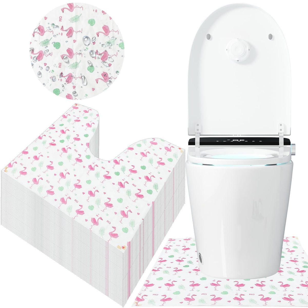 LAIAMER Flamingo disposable toilet mat with waterproof surface protects floors