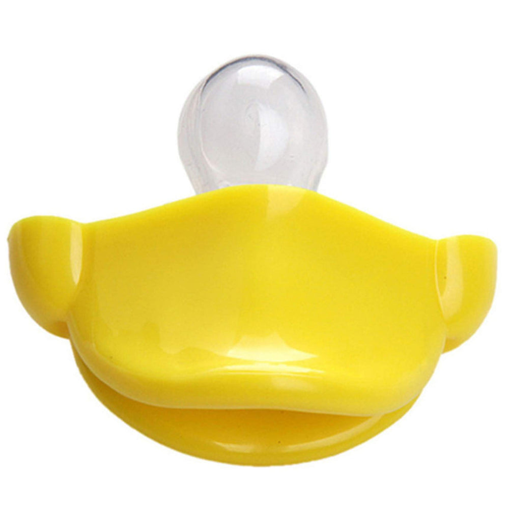 LAIMALA duck pacifier baby-use scenario demonstrates comforting toy-and-pacifier combo